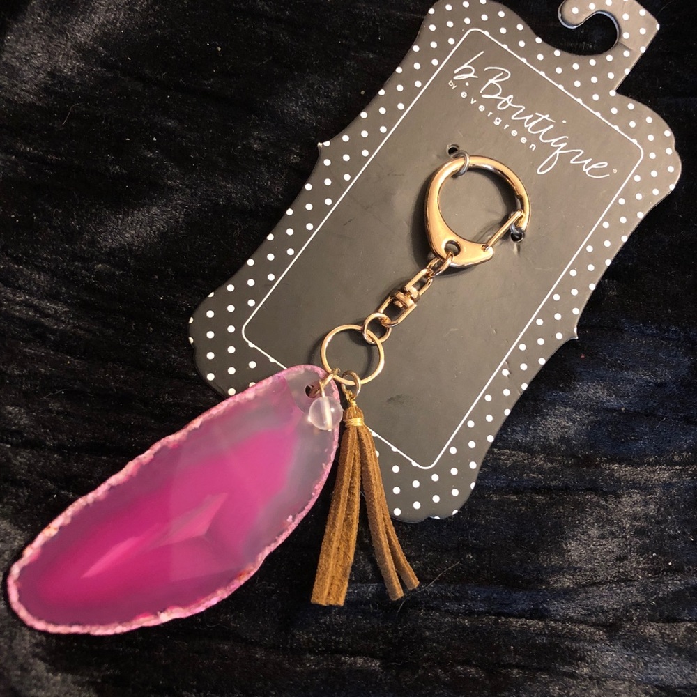 b.Boutique beautiful pink agate keychain NWT